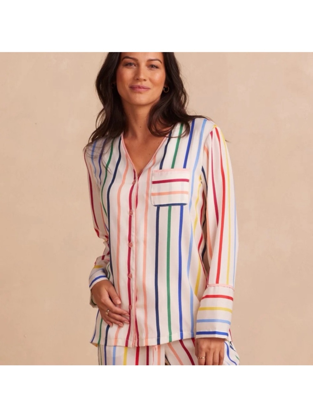 summersalt Cream Multi-stripe Pajama Set